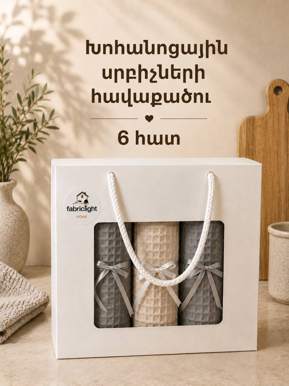 Խոհանոցային վաֆլե սրբիչների հավաքածու տուփով՝ 6 հատ, 40/60 սմ՝ գնել առցանց Breeze-ում